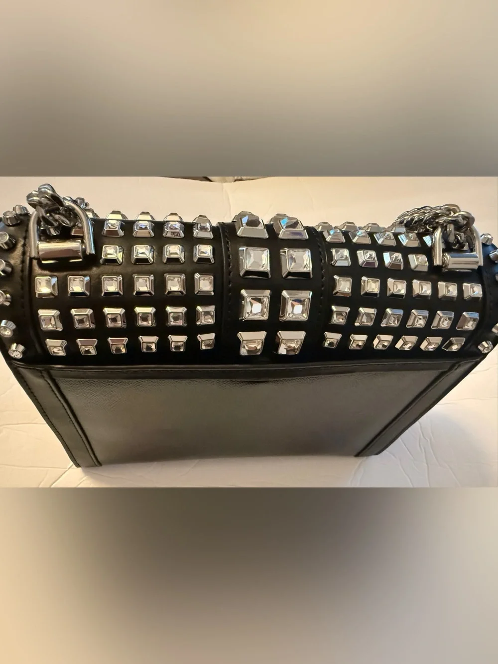 Michael Kors Whitney Black Studded Chain Shoulder Bag/ shorten chain to clutch.